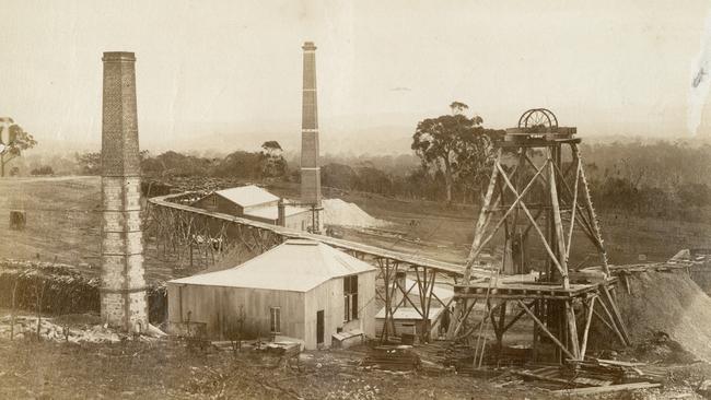 A historic photo of the Bird in Hand mine at Woodside. Picture: State Library of South Australia