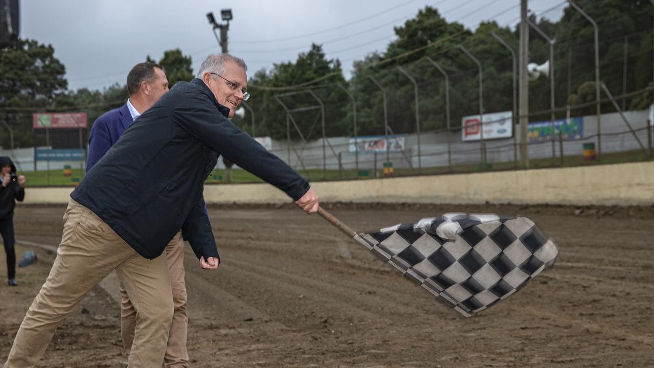 Prime Minister Scott Morrison, pictured here visiting Latrobe Speedway, has ruled out an extension of the fuel excise tax cut beyond September. Picture: Jason Edwards