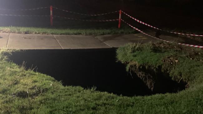 A sinkhole opened up in Melbourne's north last night. Picture: VICSES Essendon unit