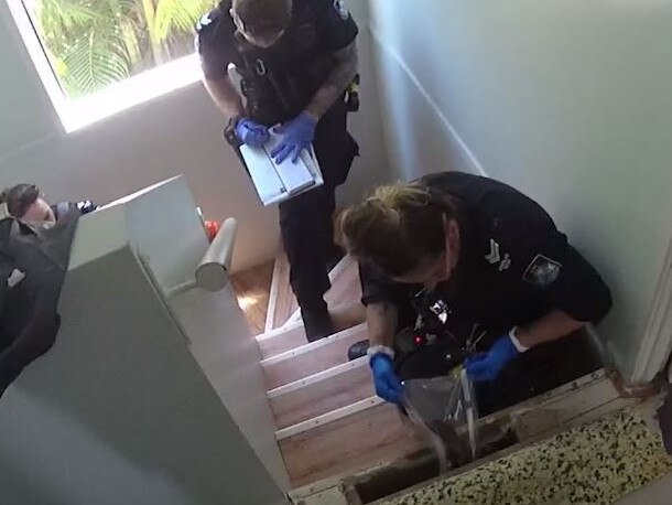 Police uncover drug stash in top step. Picture: Queensland Police Service