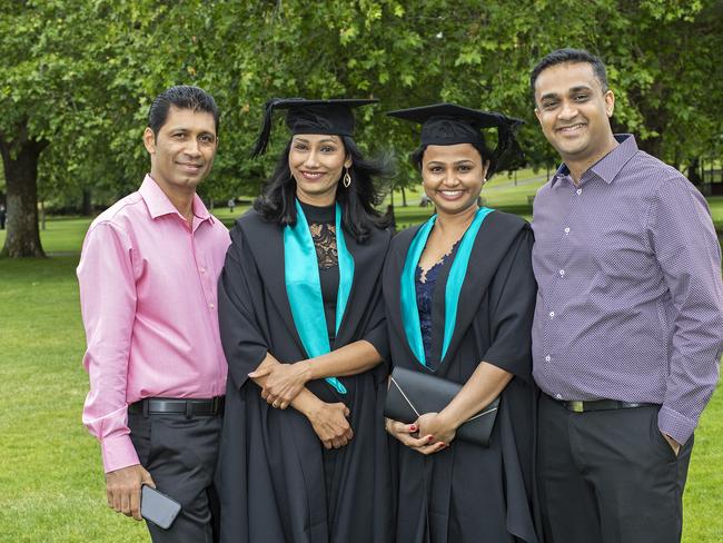 Anil Pinto, Renita Pinto, Reni Thomas and Jobin Joseph at the UTAS Graduation at Launceston. PICTURE CHRIS KIDD
