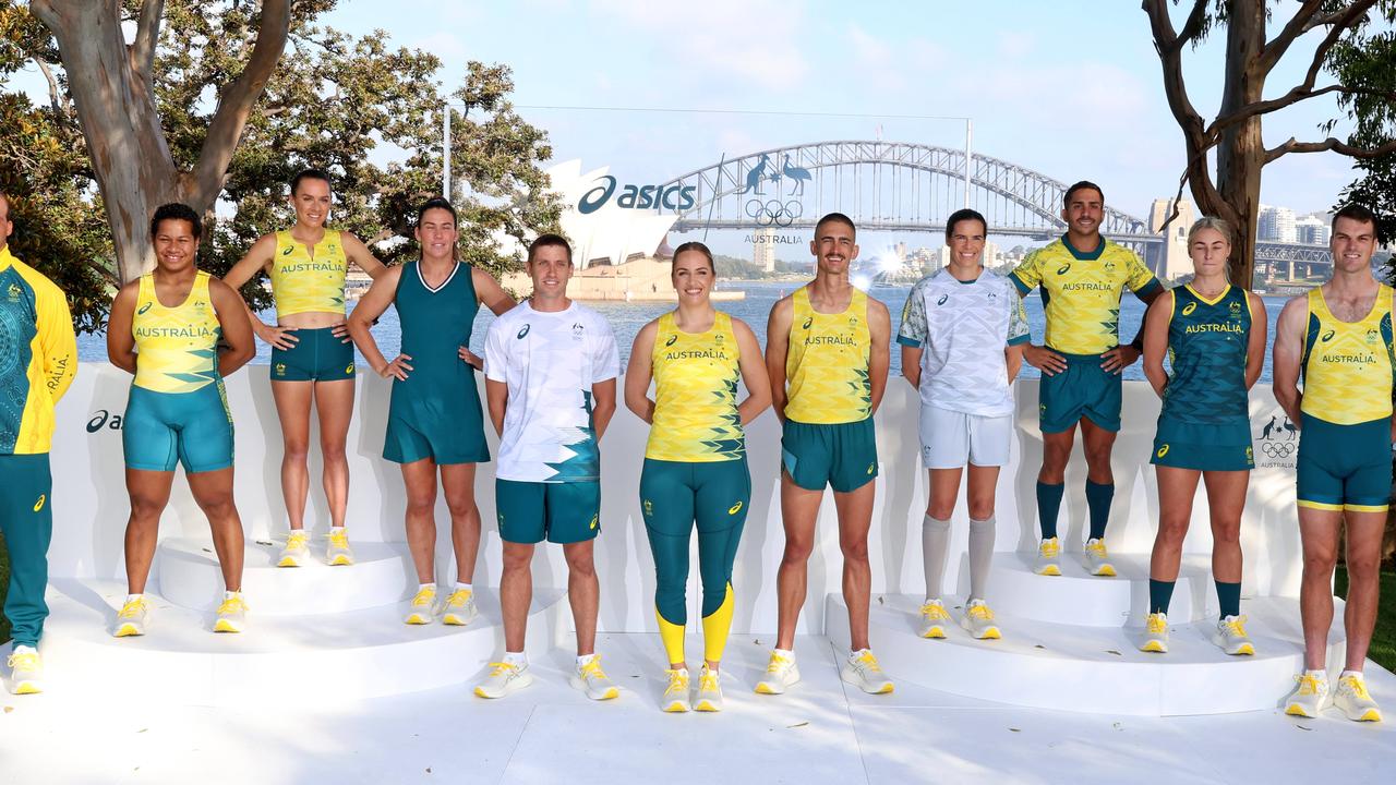 Australian Olympians and athletes unveil the uniforms for the Paris 2024 Olympic Games. Picture: NCA NewsWire / Damian Shaw