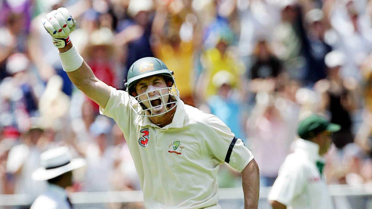 Mike Hussey celebrates his ton against South Africa at the Boxing Day Test.