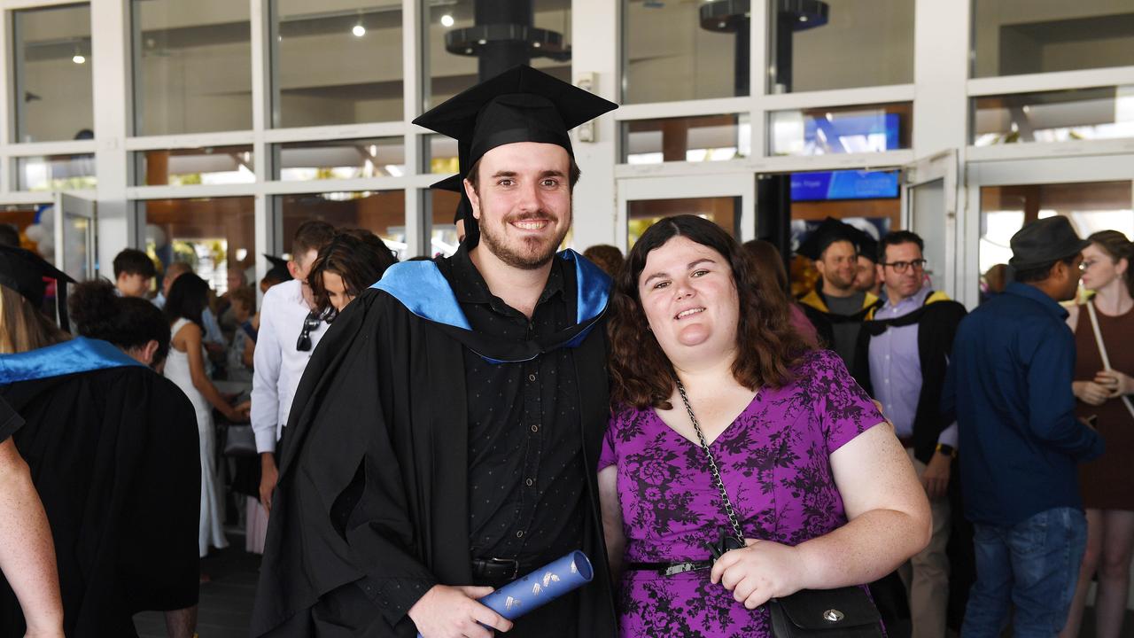 Josh Atkinson and Katie Farrant at the James Cook University 2023 Graduation. Picture: Shae Beplate.