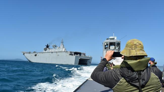 An ADF LHD Landing Craft deploying from Amphibious Assault Ship HMAS Adelaide. Picture: Cameron Bates