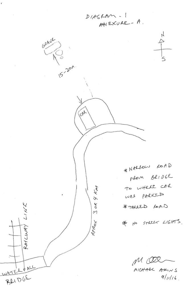 Map showing the location of the body of Matt Leveson, drawn by Michael Atkins.