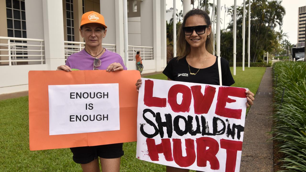 Danielle Simpson and Stefany at the Darwin No More Violence rally at Parliament House, 2024. Picture: Sierra Haigh