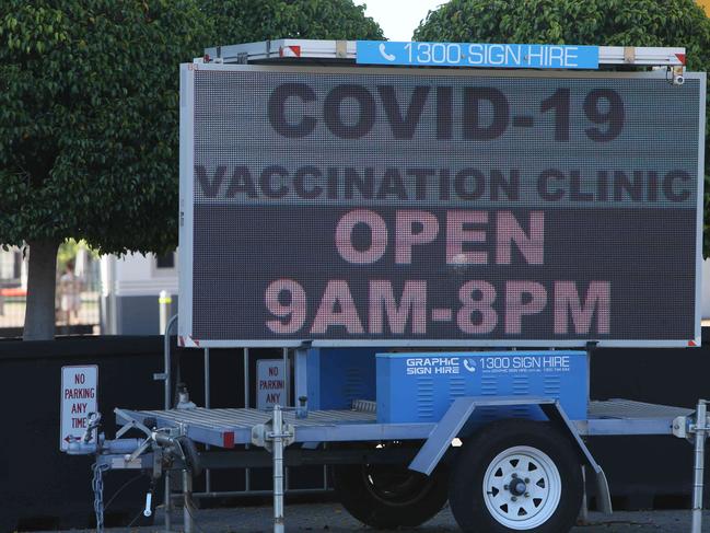 The Adelaide Showgrounds COVID - 19 Vaccination Clinic as people line up for vaccinations. Picture: NCA NewsWire / Emma Brasier