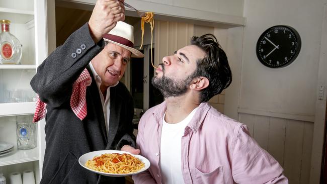 Radio newsreader Tony Tardio and his 29-year-old son Damian Tardio are very candid about the perils of multi-generational living. Picture: Nicole Cleary