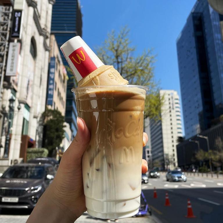 The ‘McBassett’ is a McDonald’s iced latte served with a soft serve ice cream Picture: Instagram/@yeonjoo__oo