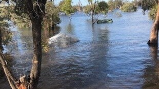 Kingston On Murray Caravan Park shed and pump shed inundated during last year's floods. Picture: Supplied