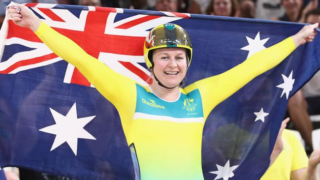 Stephanie Morton celebrates a gold medal at the Commonwealth Games. Picture: Scott Barbour (Getty).