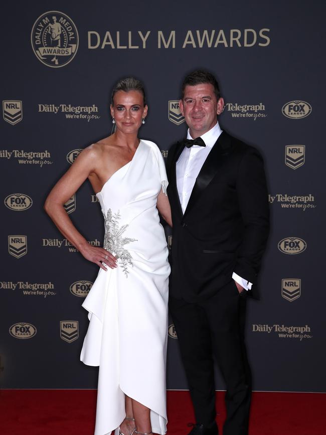 Rabbitohs coach Jason Demetriou and his partner. Picture: Jason McCawley/Getty Images