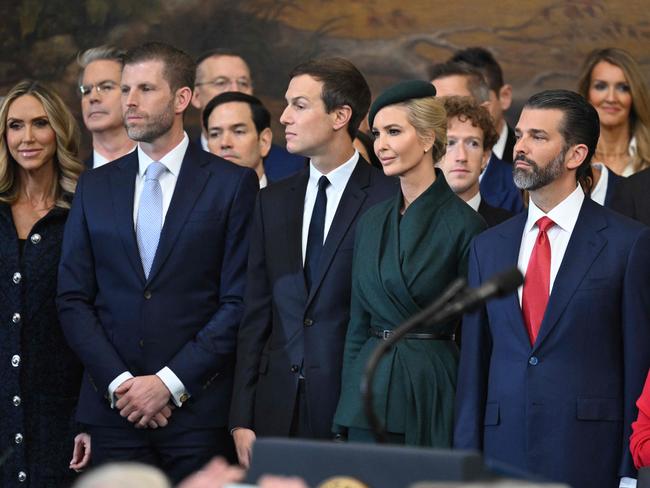 (L-R) Lara Trump, Eric Trump, Jared Kushner, Ivanka Trump, and Donald Trump Jr attend the inauguration ceremony before Donald Trump is sworn in. Picture: AFP