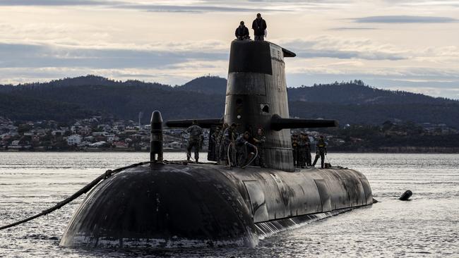 The Collins-class HMAS Sheean arrives in Hobart. Picture: Australian Defence Force via Getty Images