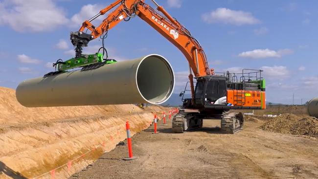 Pipes being laid for the 28km second stage of the Haughton Pipeline project. Picture: Supplied.