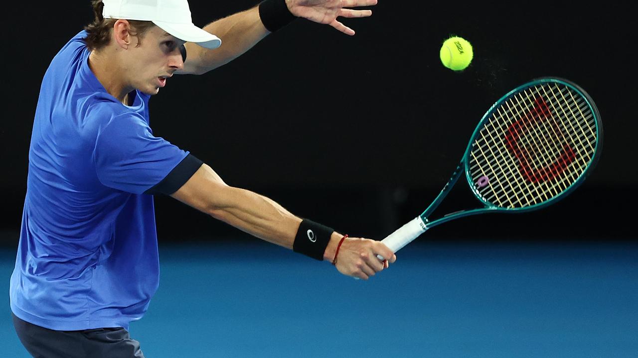 Alex de Minaur practicing for the Australian Open in Melbourne Park. (Photo by Graham Denholm/Getty Images)