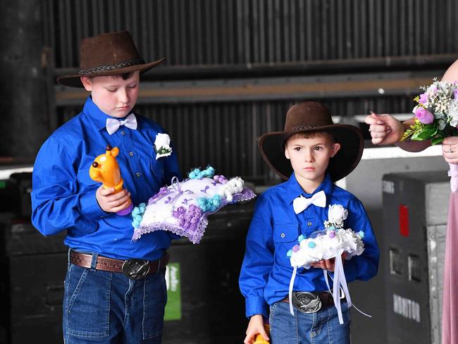 Simone Ward and Geoffrey Borninkhof, were married on The Hill Stage at Gympie Music Muster. Picture: Patrick Woods.