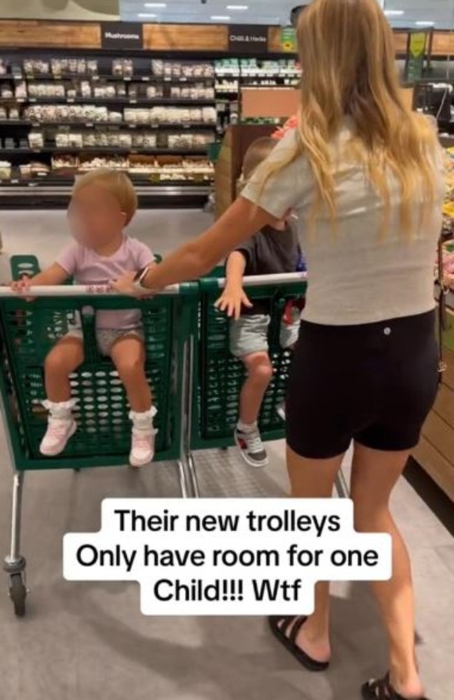 Woolworths trolleys have been downsized to only fit one child. Picture: alhanafriend/TikTok