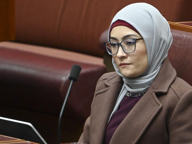 CANBERRA, Australia - NewsWire Photos - July 1, 2024: Senator Fatima Payman during Question Time in the Senate at Parliament House in Canberra. Picture: NewsWire / Martin Ollman