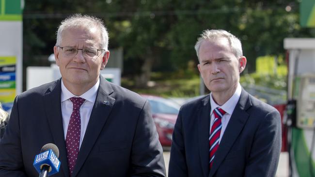 David Coleman (far right) with former prime minister Scott Morrison, praised Mr Morrison along with Malcolm Turnbull and Peter Dutton for their support. Picture: NCA NewsWire / Nikki Short