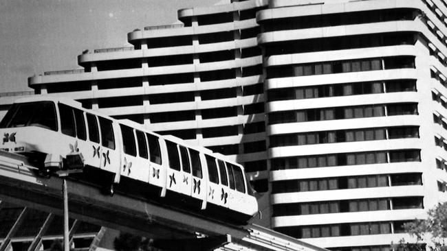 AUGUST, 1989: The Oasis Skylink monorail makes its way across Gold Coast Highway to Jupiters Casino for the first time.