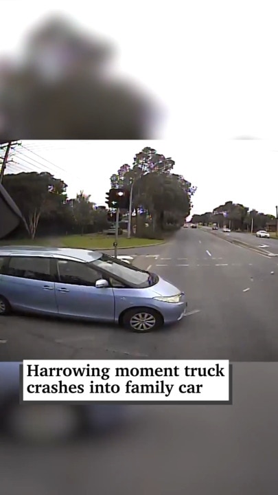 Harrowing moment truck crashes into family car