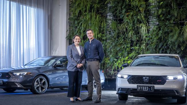 Honda Australia director Carolyn McMahon and Telstra industry executive Jon Young Flores say enhanced in-car connective would give the Japanese carmaker a competitive edge. Picture: Wayne Taylor.