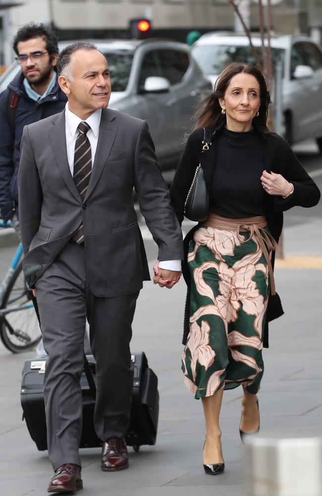 John Pesutto arrives at the Federal Court of Victoria with wife Betty. Picture: David Crosling