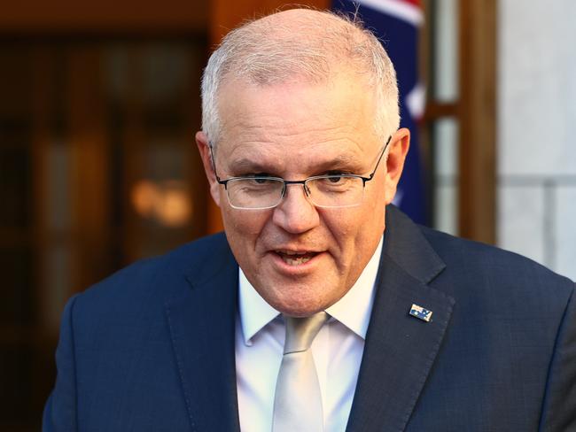 CANBERRA, AUSTRALIA NewsWire Photos APRIL 22, 2021: Prime Minister Scott Morrison speaks to the media during a press conference after the National Cabinet meeting in Parliament House in Canberra.Picture: NCA NewsWire / Gary Ramage