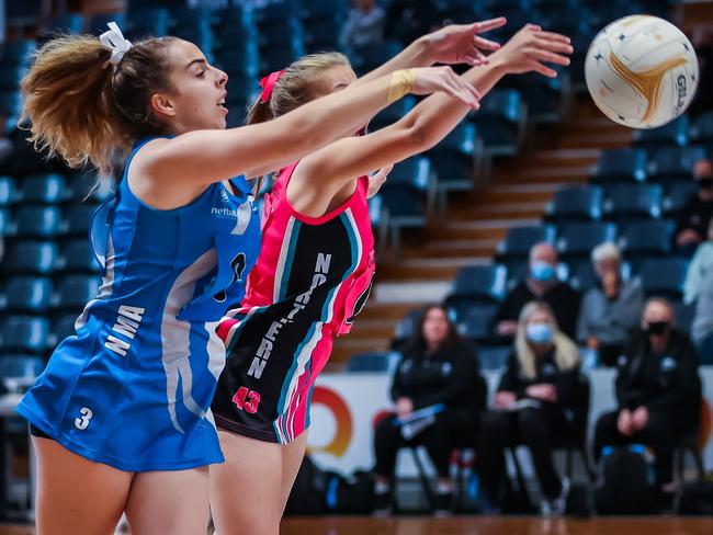 Northern Metro academy vs  Northern Regional at  the Netball SA Academy Games. The event is being live streamed by The Advertiser.Picture: Tom Huntley