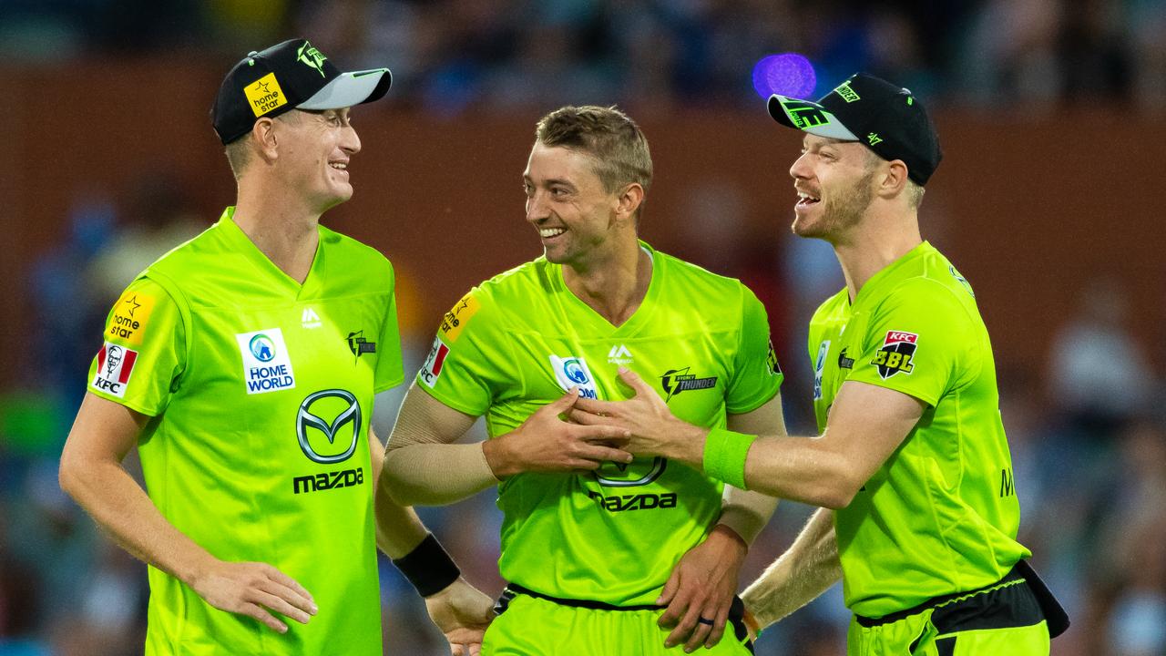 Sydney Thunder players celebrate on a big night in Adelaide.