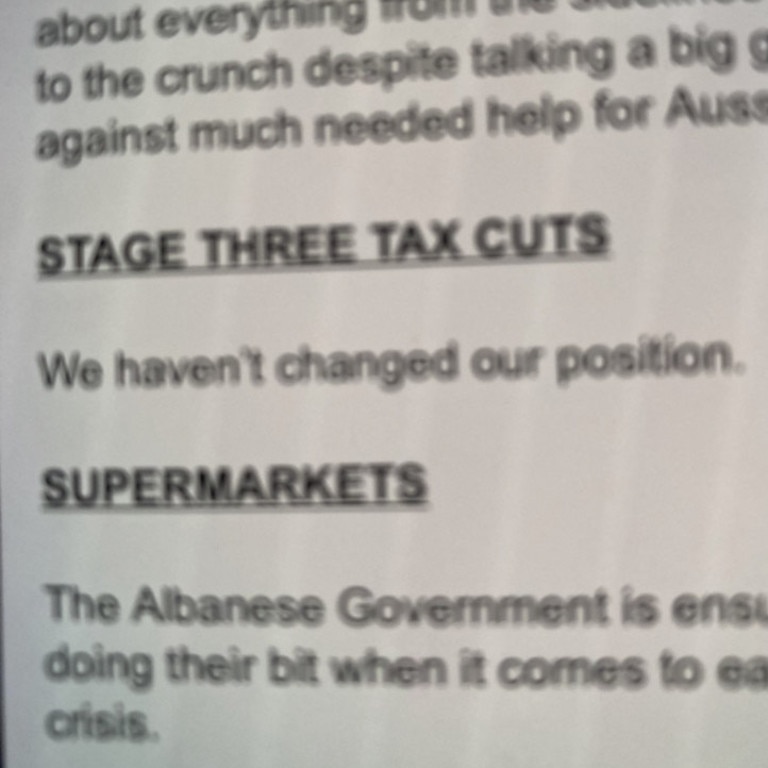 Labor MPs have been given approved “lines” for if they’re asked about the Stage 3 tax cuts (above). Picture: Supplied