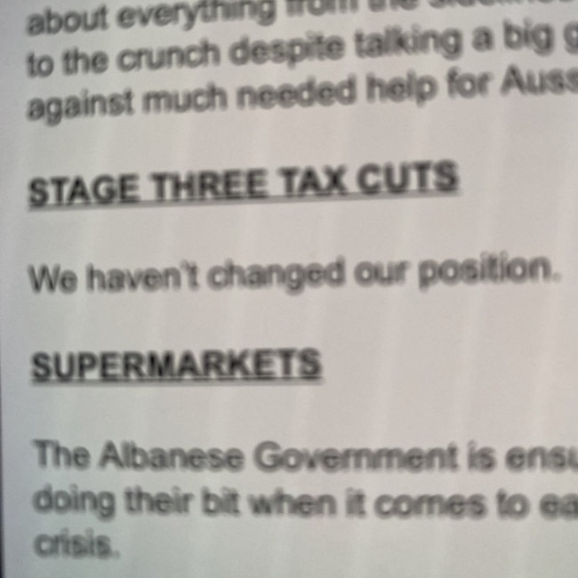 Labor MPs have been given approved “lines” for if they’re asked about the Stage 3 tax cuts (above). Picture: Supplied