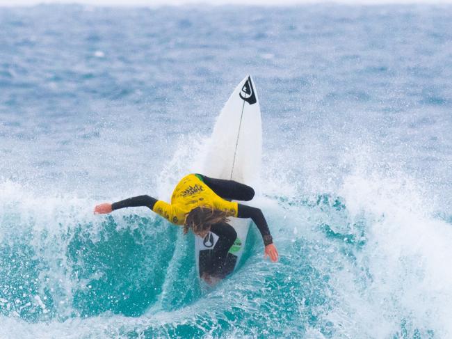 Western Australia surfer Macklin Flynn in action during the Surfing Australia Junior Titles at Phillip Island. Picture: Noah Clifford