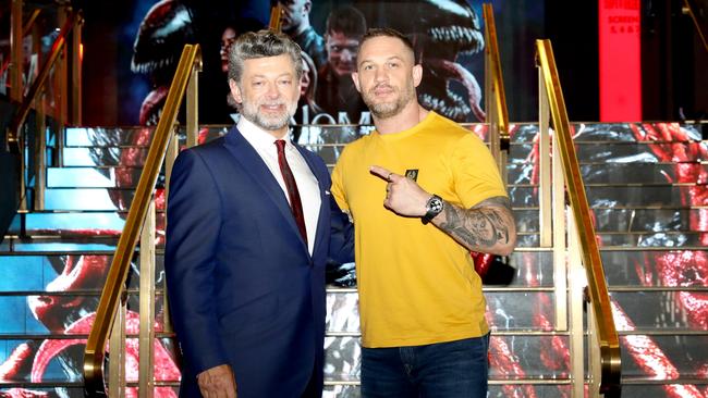 Andy Serkis and Tom Hardy (right) at the fan screening of Venom: Let There Be Carnage on September 14, 2021 in London. Picture: Tristan Fewings/Getty