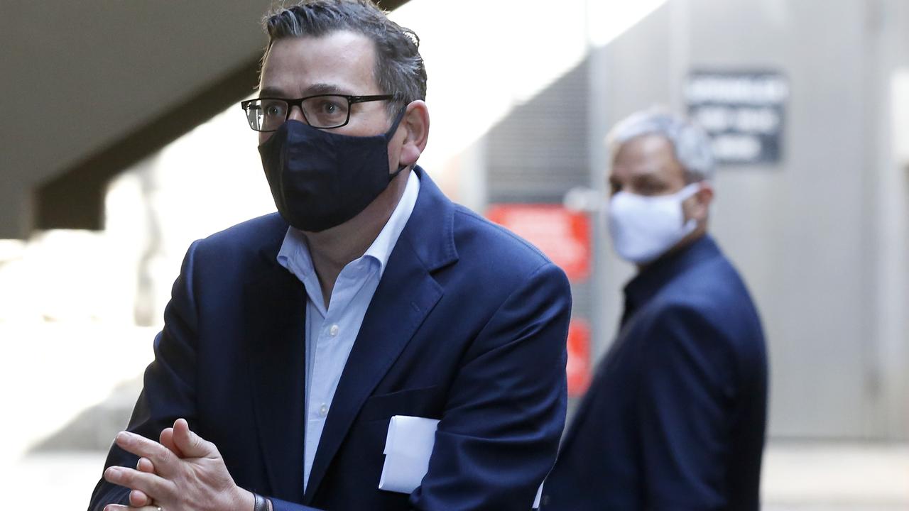 Victoria Premier Daniel Andrews leaves the daily briefing on Friday. Picture: Darrian Traynor/Getty Images