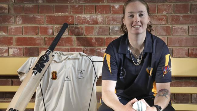 SA Scorpions leg-spinner Amanda-Jade Wellington will this season become the first cricketer to play in men's grade ranks for one club, Port Adelaide, and the women's competition for another West Torrens. Picture Dean Martin