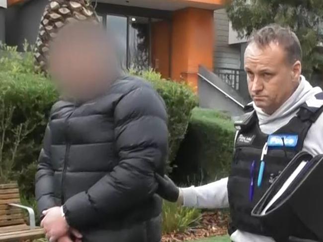 Arrest footage regarding four people being taken into custody yesterday following a drug seizure in Clayton South. Picture: VIC Police