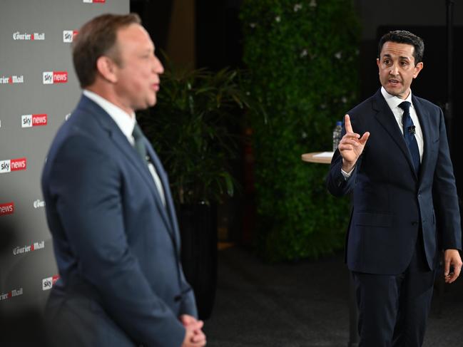 Premier Steven Miles and LNP leader David Crisafulli. Picture: Lyndon Mechielsen/Courier Mail