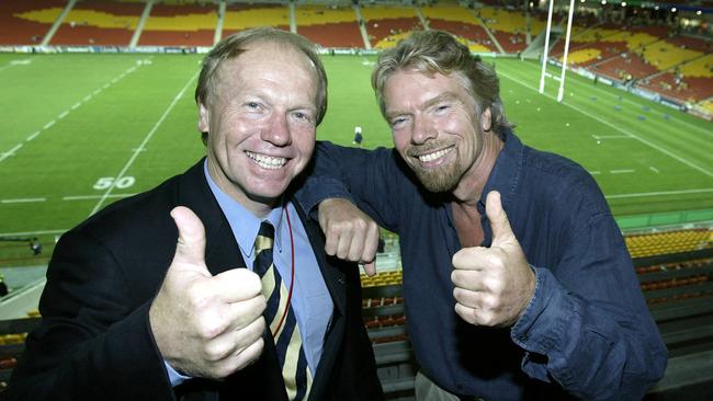 Then Queensland premier Peter Beattie with Virgin founder Sir Richard Branson in 2003. Picture: Annette Dew