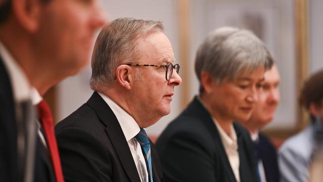 Anthony Albanese and Penny Wong meeting at Parliament House in Canberra. Picture: NewsWire / Martin Ollman