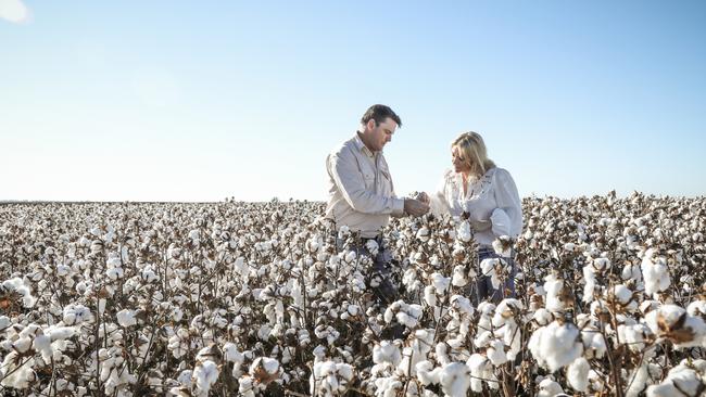 David and Danielle Statham at Sundown Pastoral Company’s Keytah cotton farm. Photo: supplied