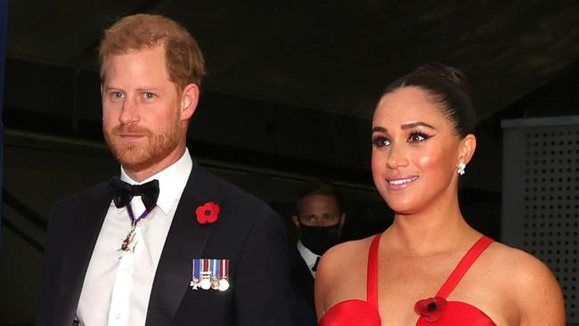 NEW YORK, NEW YORK - NOVEMBER 10: Prince Harry, Duke of Sussex and Meghan, Duchess of Sussex attend the 2021 Salute To Freedom Gala at Intrepid Sea-Air-Space Museum on November 10, 2021 in New York City. (Photo by Dia Dipasupil/Getty Images)