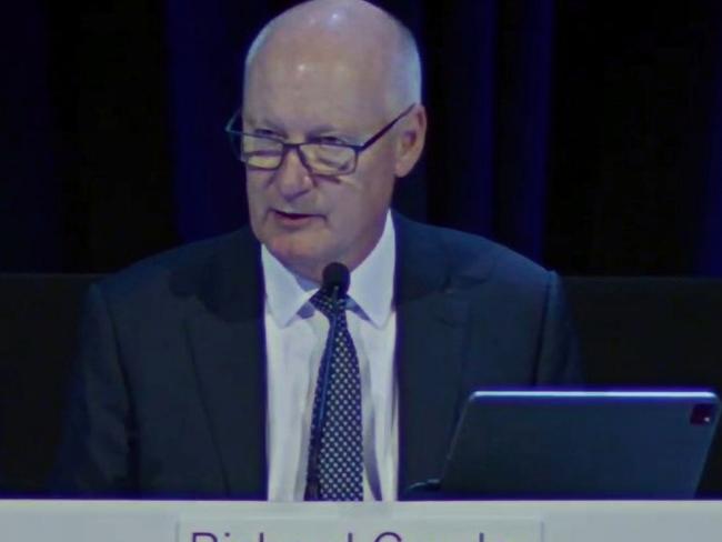 Richard Goyder speaks at the Woodside Energy Annual General Meeting on 24th April, 2024 in Perth.