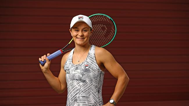 Ash Barty reveals to News Corp the FILA outfit she will wear at this year’s Australian Open, during a commercial shoot for Uber Eats. Picture: Zak Simmonds