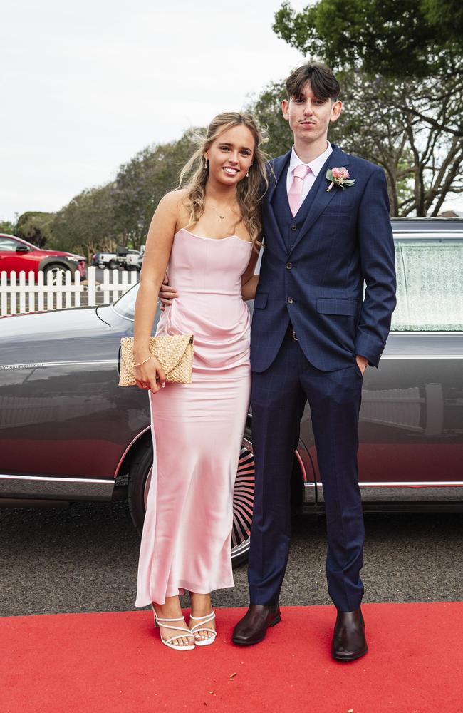 Graduate Kaelim Bidlake is partnered by Lani Brosnan at The Industry School formal at Clifford Park Racecourse, Tuesday, November 12, 2024. Picture: Kevin Farmer