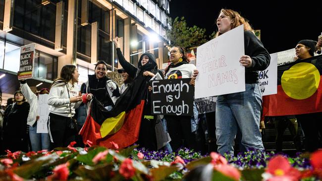 Protesters marching during a Black Lives Matter protest in Sydney, following the death in Minneapolis police custody of George Floyd. Picture: AAP