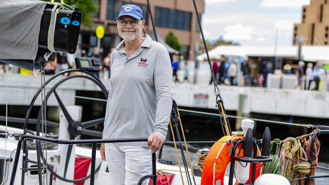 Launceston to Hobart Yacht 2023 race winner, Paul McCartney on board Porco Rosso. Picture: Linda Higginson