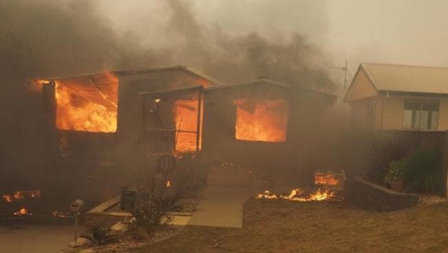 A fire that ripped through Tathra, on the NSW south coast, destroyed 69 homes. Picture: Jessie Collins/Twitter